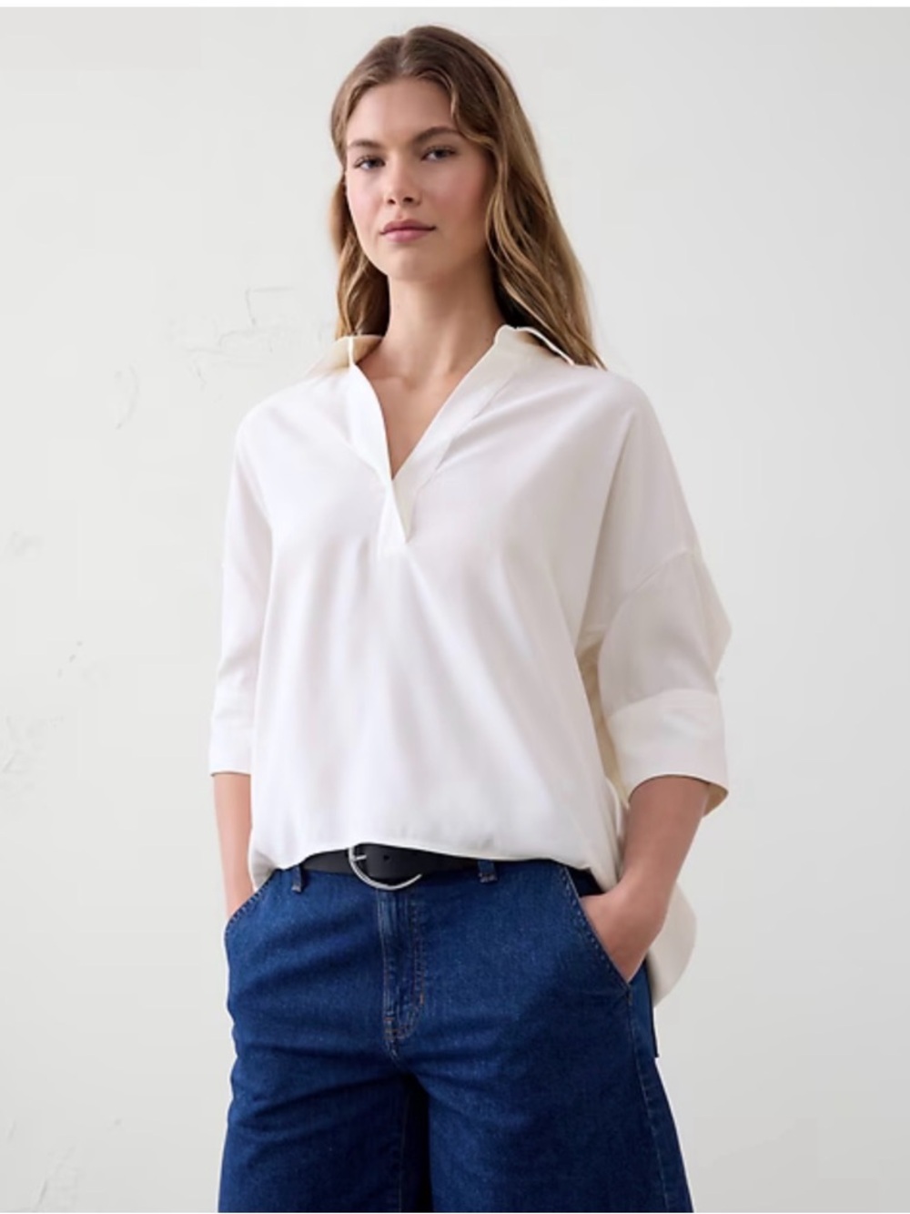 Banana Republic White Split V-Neck Tunic